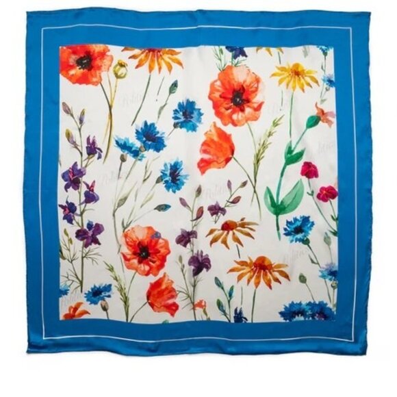 Politics Accessories - NWOT Politics White Blue Multi Floral Print Silk Blend Scarf Women's